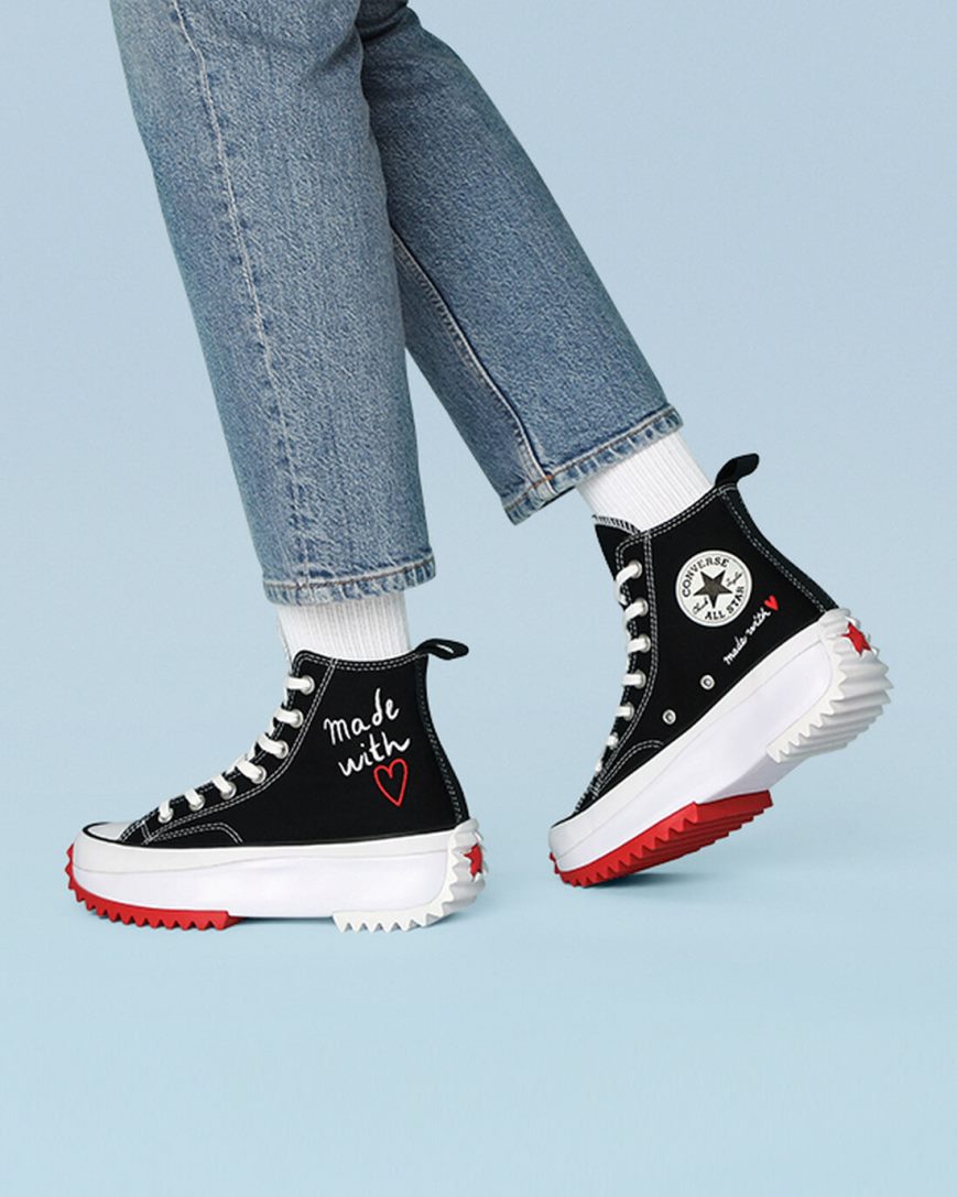 Men's Converse Run Star Hike Made With Love High Top Platform Shoes Black / White / Red | AU 64539Y